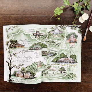 Hunter valley wedding map in watercolour of all venues, featured in front of hunter valley wedding magazine