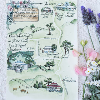 Custom Australian country style wedding map