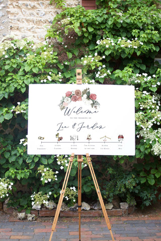 Illustrated horizontal running of the day sign for a wedding event