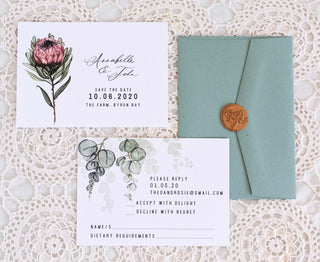 Australian Natives & Protea Pre-Designed Invitation