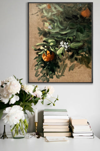 Orange branch oil painting - Homegrown orange harvest