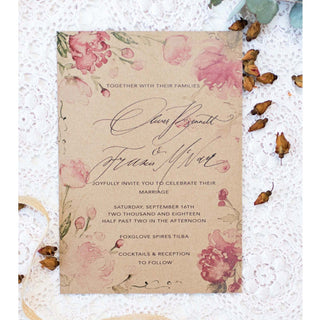 Rustic floral Blooming Peony Pre-Designed Invitation